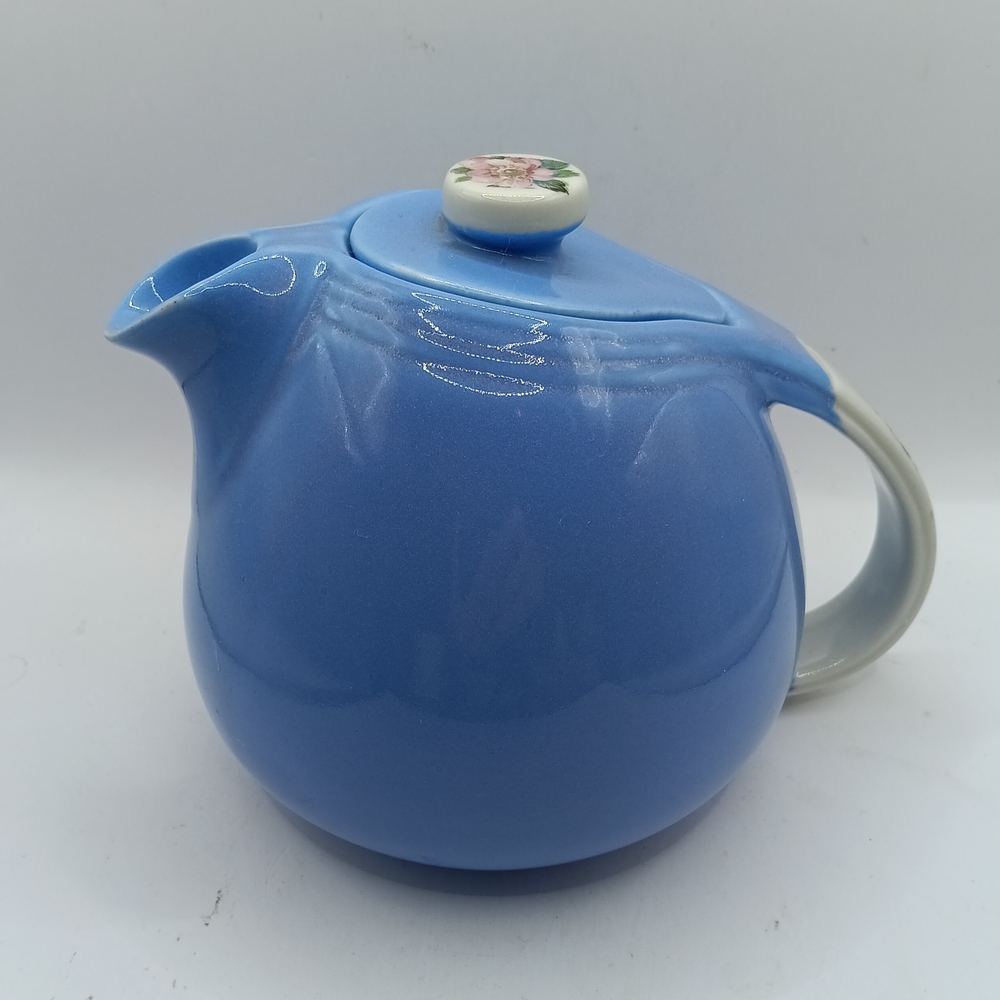 Hall Blue Ceramic Teapot with Floral Lid